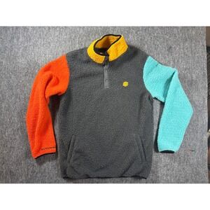 Dutch Bros‎ Coffee Colorblock Sherpa Fleece Pullover Grey Orange Teal Medium